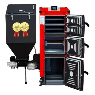 Sporák Universal Plus dvojfunkčný oceľový kotol ústredného kúrenia na drevo, eko-uhlie, pelety 15 kW